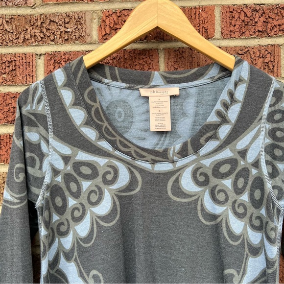 Philosophy Gray and Blue Mandala Print Long Sleeve Tunic Dress Top - Picture 3 of 4